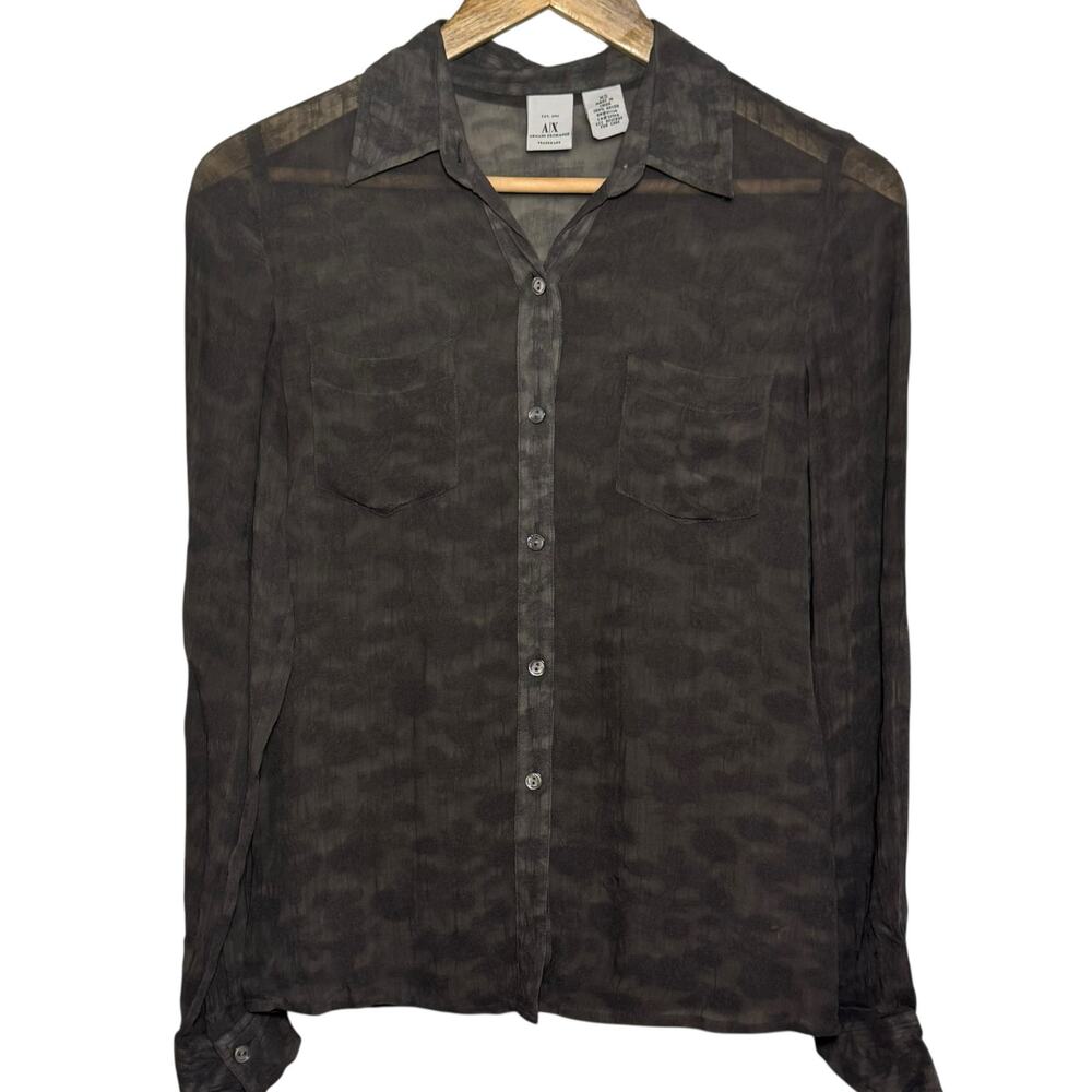 Y2K A/X Armani Exchange Size XS Abstract Print Shear Button Up Blouse